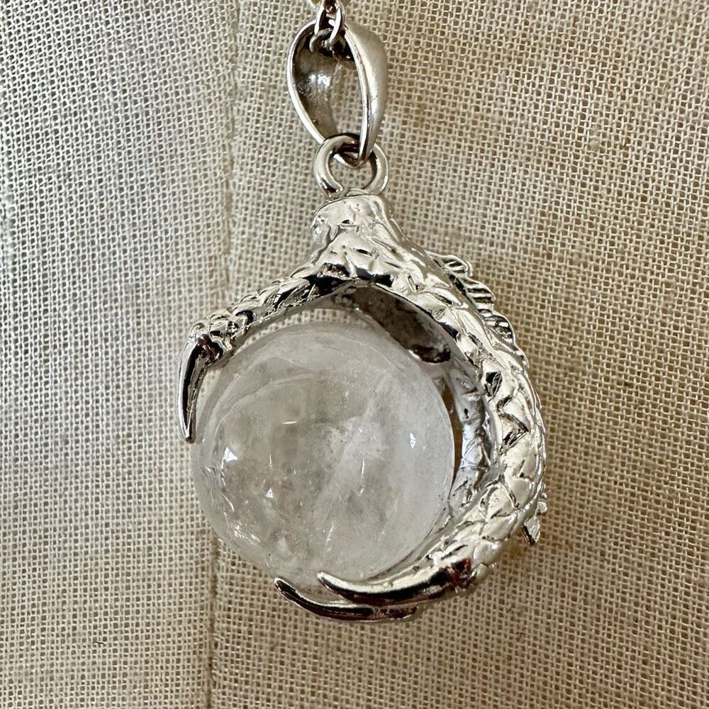 clear crystal ball dragon claw pendant necklace